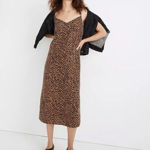 Madewell 100% silk Eva slip dress in painted leopard